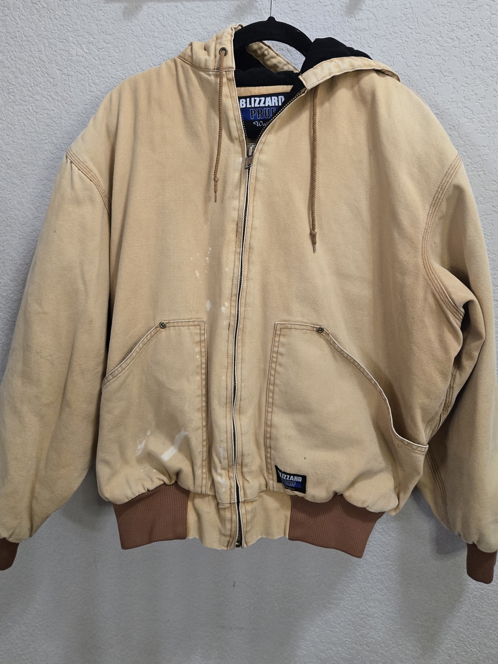 Walls Beige Hooded Work Jacket with Brown Trim